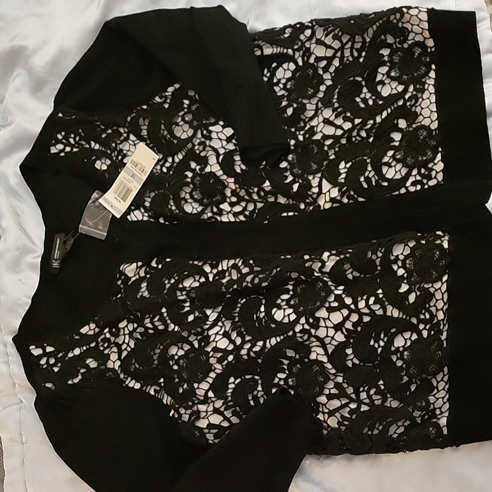 Black cardigan with lace cutout detail